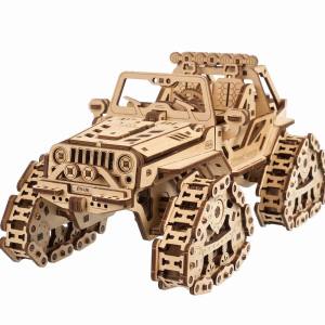UGEARS Tracked Off-Road Vehicle - 4WD Model Vehicle DIY Kits to Build - DIY 3D Car Model Puzzle with Spring Motor 2 Driving Modes Openable Hood with Engine - 3D Wooden Puzzles for Adults Kids Birthday Present Toys Christmas Xmas Gift