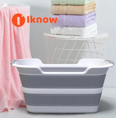 Foldable Multifunction Collapsible Plastic Shower Basin Laundry Basket Folding Baby Bathtub(Grey)