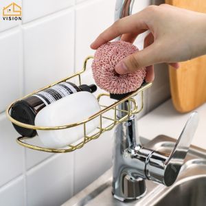 Tầm Nhìn Có Thể Điều Chỉnh Bồn Rửa Giá Lưu Trữ Kim Loại Vòi Clip Giá Treo Xà Phòng Bọt Biển Khay Phơi Đĩa Kệ Cho Phòng Tắm