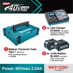 COLSON MAKITA Makpac Power Source Kit 40V MKP1G001  2.5Ah Power Pack 2pc Battery 1 Charger set 191J86-6