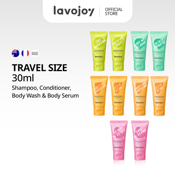 lavojoy Hair & Body Travel Pack Shampoo, Conditioner, Body Wash