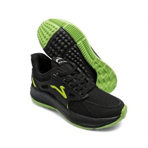 Sepatu Running Pria Stabilo Mesh Elegan Warna Hitam Pekat dengan Pelangi Rubber Sole