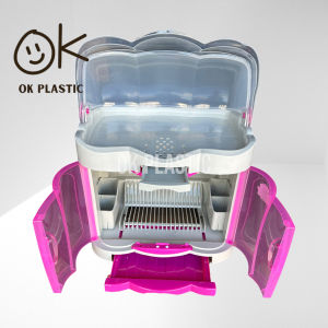 UniGlobal High Quality Floral Dish Cabinet Kitchen Cabinet Dish Drainer Dish Rack Plate Organizer Plate Rack With Cover