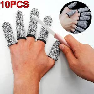 10pcs Cut Resistant Finger Cots Protector 5-level High Performance Anti Cutting Fiber Finger Gloves in Kitchen Outdoor Work