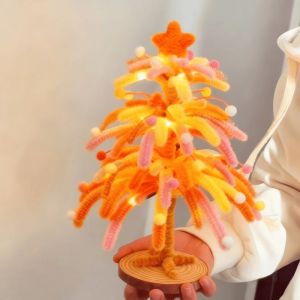 CHUAN Làm thủ công Bộ dụng cụ làm đồ thủ công hình cây thông Noel. Dải nhung Máy tính để bàn Cây thông Noel trang trí bằng pháo hoa. Độc đáo có đèn LED Bộ dụng cụ tự làm đồ trang trí Trang trí ngày lễ