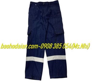 Quần jean điện lực may kèm phản quang poly xám- Hình thật