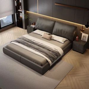 ⚡Leather And Solid Wood Bed Frame  Bed Frame With Mattress Modern Storage Bed Frame Queen/King Bed Frame