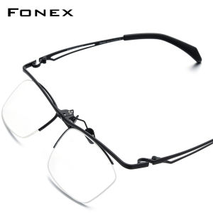 FONEX 180 ° lật Titan Gọng kính nam thiết kế thương hiệu kính mắt bán dáng vuông không viền kinh doanh siêu nhẹ nửa vành Nhật Bản kính mắt cho mắt 8044