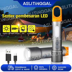 Senter LED Super Terang Mini Rechargeable Silver 20W Lampu Darurat Berkemah Waterproof USB Type C Rechargeable Multifungsi Portable Mini Lampu Emergency Cocok Untuk Berkemah Di Dalam Luar Ruangan
