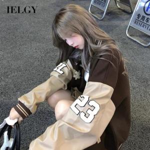 IELGY womens all match loose korean style thick baseball jacket