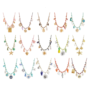 Sea Themed Pearls Heart Necklace Adjustable Neckchain with Colorful Rope Fashion Comfortable Wear Accessories