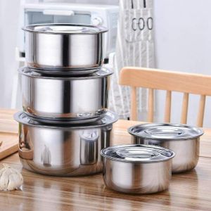 5pcs Stainless Steel Conditioning Food Stock Pot With Lid Food Storage Pot