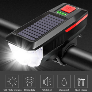 Solar bicycle Light USB dual charging horn Light 2000mAh bicycle waterproof adjustable front Lights