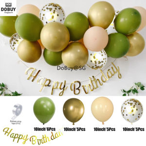 🔥SG LOCAL STOCK🔥Happy Birthday Balloon Chain Balloon Garland Morandi Color Latex Balloon Retro Color Green Brown Apricot Balloon Birthday Party Decoration Ball