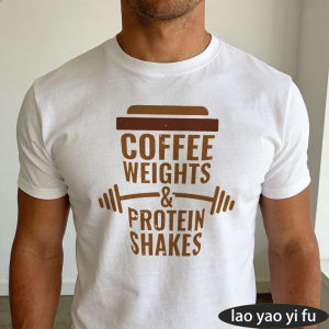 [Local Stock] HBESTY  COFFEE WEIGHTS PROTEIN SHAKES Cotton Crew Neck Short Sleeve Men Summer Tee Retro Coffee Weight Lifting Protein Gym Casual Tees