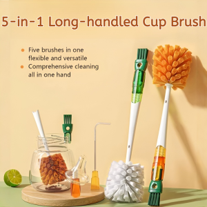 [One cleaning is equivalent to five] 5-in-1 Long-handled Cup Brush Multi-functional Home Long Handle Tumbler Cup Brush Straw Cleaning