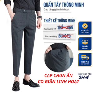 Quần Vải Nam Cạp Chun Ẩn Cao Cấp DVMEN Quần Âu Nam Công Sở Chất Cotton Co Dãn 4 Chiều Thoáng Mát Mềm Mịn Màu Ghi Tối