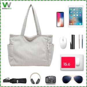 Women Corduroy Casual Shoulder Bag Large Capacity Leisure Shoulder Bag Solid Color Versatile Tote Handbag Date Party Bag