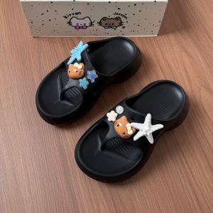 [Free Shipping] Beach Flip-Flops For Women Thick-Soled Height-Increasing Cute Starfish And Cat Accessories Casual Beach Shoes For Summer