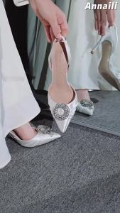 Summer Water Diamond High-heeled Sandals Women Bridal Shoes Rhinestone High Heels Pointed Womens Fairy Pumps Wedding Shoes