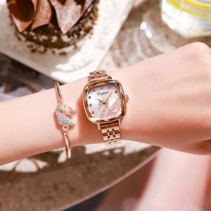 Little Swan Wanita Jam Tangan Persegi Kecil Band Keluli Kalis Air Teras Mesin Jepun Jam Tangan Pihak Kilang Sumber