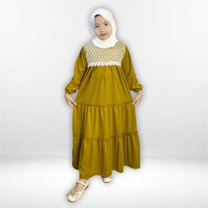 Gamis Anak Afifah WYNOLA 836 Bahan Soft Knit Kombinasi Brokat