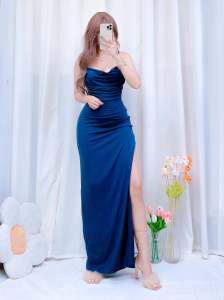 Cowl Neck with Side Slit Long Dress Bridesmaids Dress Formal Gown