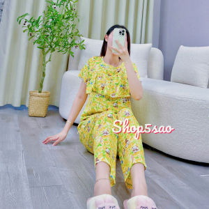 [HCM] Đồ bộ tole nữ bộ lanh mặc nhà quần dài áo tay ngắn có bèo ngực SHOP5SAO (43-75kg)