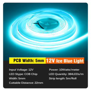 5mm COB LED Strip DC12V 384led/m 5m/roll Multicolor Flexible Red Blue Pink Green White Light Warm White RGB LED Light Bar for Decor Lighting Super Bright Neon LED Strip Light
