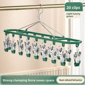 CHENJIE ​​Unmarked Design​​ Clothes Drying Rack 20 Clip Capacity​​ ​​Stainless Steel Clothes Hanger ​​Durable Clothes Organizer​​ Sock Rack​​ Balcony Drying​​