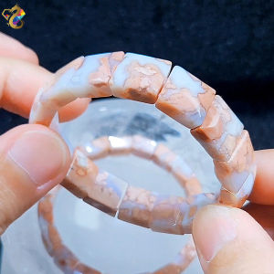 Collection Grade Natural Petrified Milk Tea Alashan Agate Shou Pai Bracelet