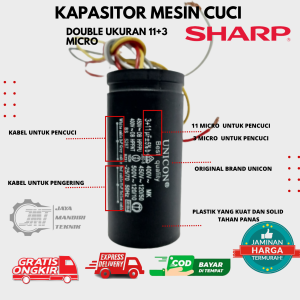 KAPASITOR MESIN CUCI SHARP 2 TABUNG | kapasitor Mesin Cuci 2 Tabung Double 11+3 MICRO