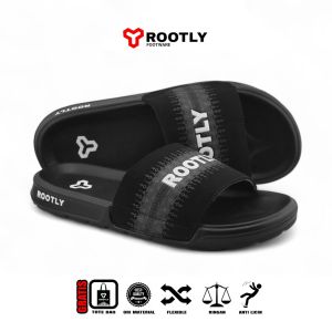 Rootly - Sandal Pria Slide Black Toska Lock Motif