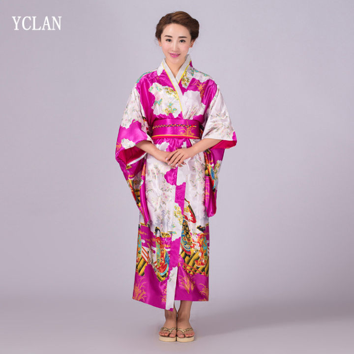 Japanese Traditional Yukata Kimono With Obi Vintage Women Evening