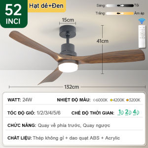 GOGEOUS【Miễn phí vận chuyển】Quạt trần phòng khách đèn quạt trần Quạt Trần Đèn gỗ có điều khiển từ xa đèn 3 màu quạt trần có đèn Lõi Đồng  3 Tốc Độ Gió Có Đảo Chiều Hút Ẩm