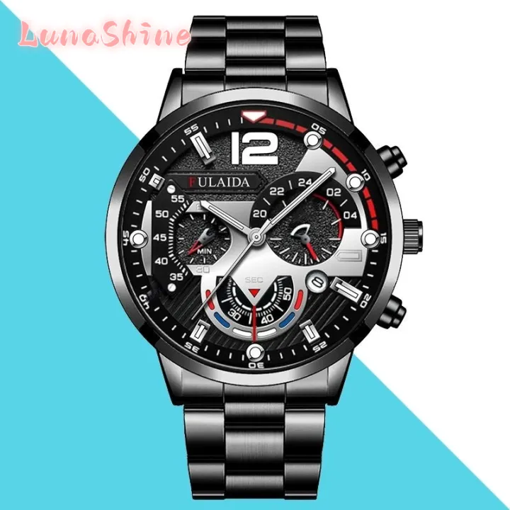 Lunashine Đồng hồ thạch anh kinh doanh sang trọng cho nam có dây đeo bằng thép không gỉ và thiết kế chống thấm nước