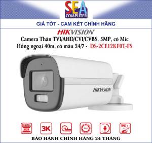 HIKVISION Camera Thân TVI/AHD/CVI/CVBS 5MP có Mic Hồng ngoại 40m có màu 24/7 -  DS-2CE12KF0T-FS