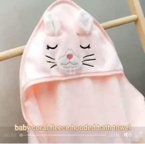 Newborn Baby hooded bath towel kids shower towel coral fleece (80cm x 80cm) [SG Stock]
