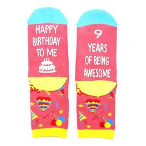 Children Girls Celebratory Happy Birthday Letters Jacquard Patterned Socks Gift for 9 to 11 Year Old Party Enthusiasts