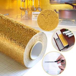 Kitchen aluminum foil sticker Waterproof tinfoil sticker Oil resistant cooktop sticker Window counter drawer desktop self-adhesive aluminum foil wallpaper high temperature oil smoke sticker Kitchen wall sticker DIY decoration