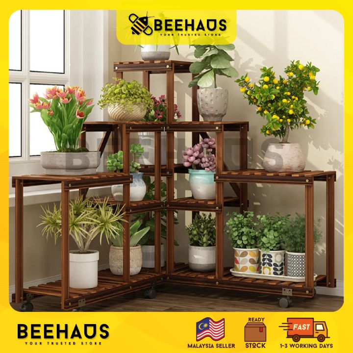BEEHAUS Creative Combination Plant Pot Rack Wooden Flower Pot