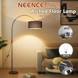 NEENCE Arc Floor Lamp for Living Room E27 Black Fishing Floor Stand Lamp - Black Gold Floor Lamps with 360° Rotatable Arm Industrial Tall Lamp Metal Material Reading Lamp for Bedroom Couch Sofa Desk
