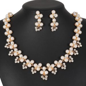 INGER Sparkling Rhinestone Womens Jewelry Set Simulated Pearl Baroque Necklace Bracelet Earrings Set Fashion Earrings Bridal Jewelry Set Wedding Party