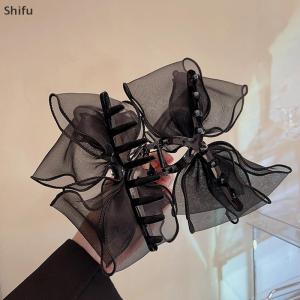 [ShiFu] Fashion Tulle Big Bow Hair Claw Clips for Women Elegant Bowknot Hairpin Ponytail Clip Sweet Headdress Hair Accessories