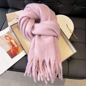 HUNIU Phong cách Hàn Quốc Khăn Quàng Cổ Tua Rua len dài Chống gió Màu trơn Khăn quàng cổ Cashmere mùa đông Thời trang Ngoài trời Khăn choàng Cashmere Phụ nữ