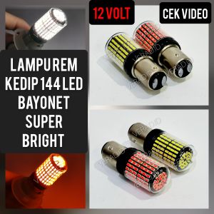 LAMPU REM 144 LED 2 KAKI 1157 KEDIP FLASH 12 VOLT SUPER BRIGHT