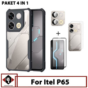 Promo 4in1 Case Itel P65 Transparan Free Screen Protector Camera dan Garskin Carbon