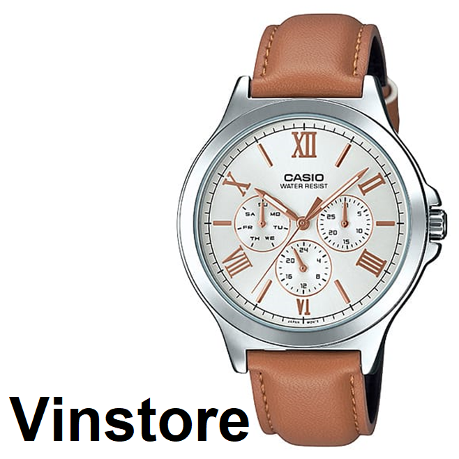 [Vinstore] Casio MTP-V300 Chronograph Style Analog Quartz Brown Leather Strap MTP-V300L-7A2UDF MTP-V300L-7A2