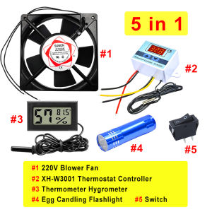 DIY Incubator 7 IN 1 Kit W3001 Digital Temperature Controller+Blower Fan+Thermohygometer+PTC Heating Element+Switch+Egg Marker for Incubator Parts and Accessories Set