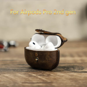 Genuine Leather Cover For AirPods Pro 2 Crazy Horse Cowhide Leather Case With Hook Bluetooth Wireless Headphones Box